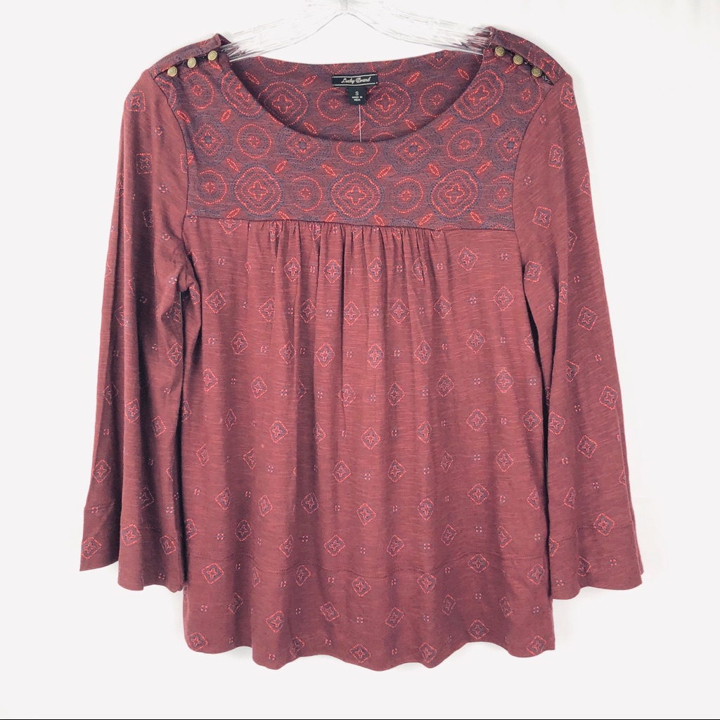Lucky Brand Printed Bell Sleeve Top